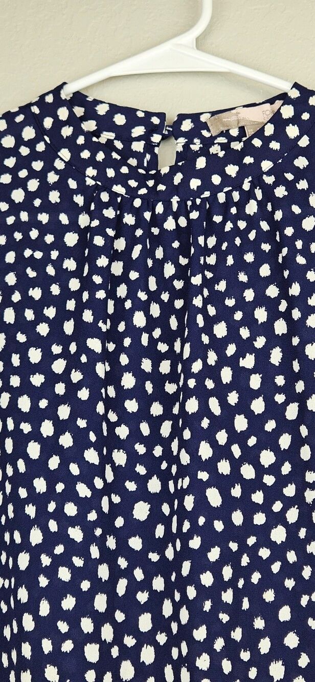 Forever 21 Women's Small Short Sleeve Blouse Navy Blue & White Top Shirt - Picture 2 of 10